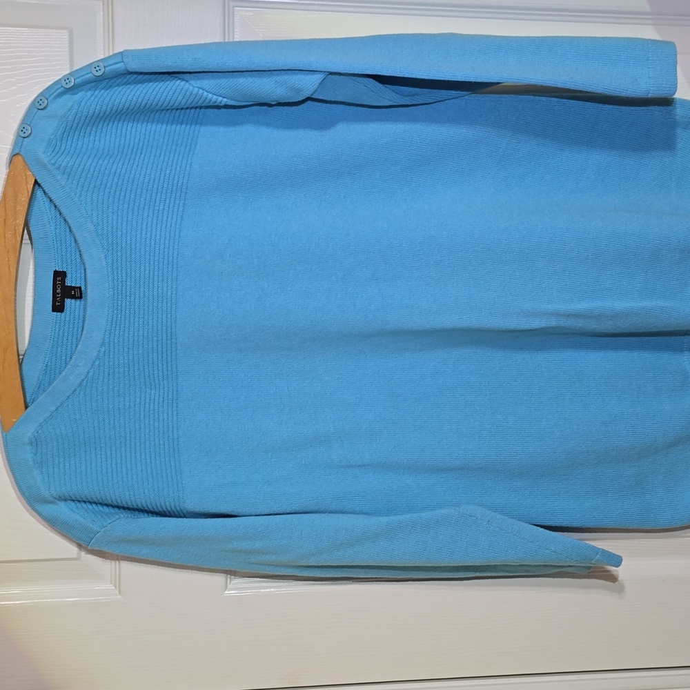 Talbots Bright Blue Button Shoulder Sweater